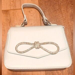 Baby Blue Handbag with jewel bow detail